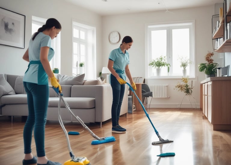 Freshly cleaned bedroom with neatly arranged bedding and decor.
