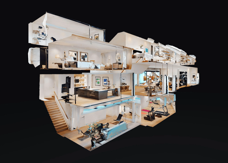 3D Matterport Dollhouse view of a 3 story residential building