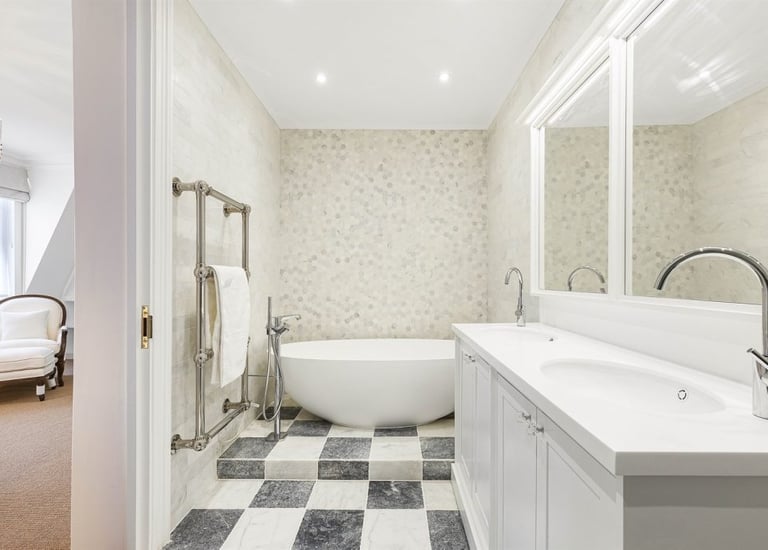 marble bathroom and free stand solid bath 