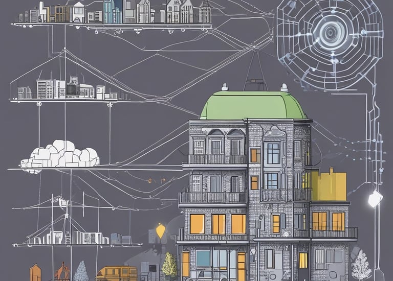 A small, white humanoid robot with blue accents, including eyes, mouth, and a circular badge with the letters 'AI' on its chest, is positioned in front of a blue laptop on a metallic surface. The robot has a simple, smooth design with two cylindrical arms and a small antenna on top.