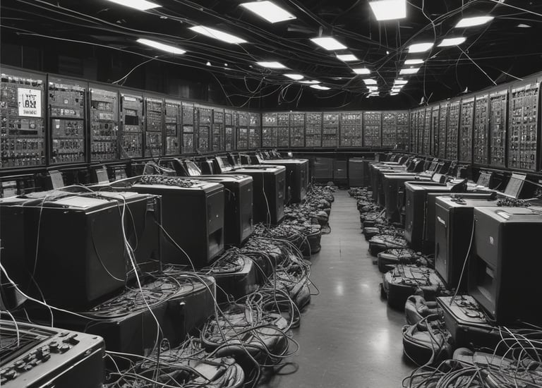 A dormant artificial intelligence control room buried beneath the frozen ground of Alaska, silently