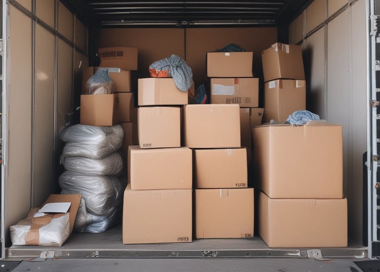 A family happily unpacking in their new living room.