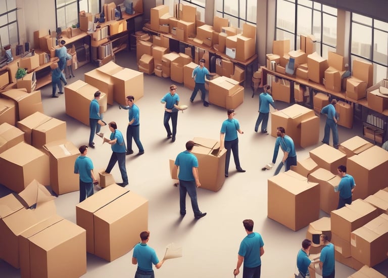 A team of movers carefully packing boxes.