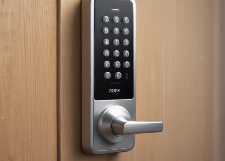 a door handle lock with a keypad and a keypad