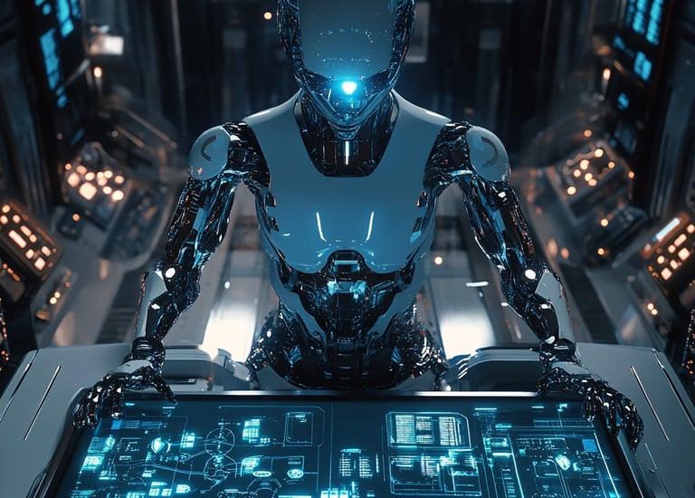 a robot - like robot with a glowing blue light