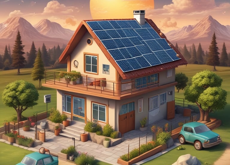 Solar panels installed on a residential rooftop under a clear blue sky.