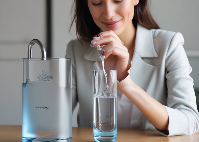 A group of people, including adults and children, are gathered around a traditional water purification fountain. They are holding wooden ladles used to scoop and pour water as part of a cleansing ritual. The atmosphere appears busy and communal, with everyone actively engaged in the purification process.
