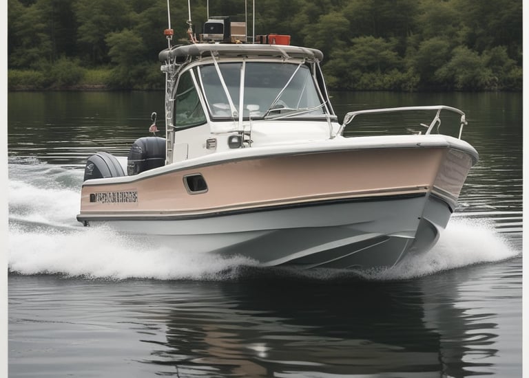 A vintage car designed with a patriotic theme featuring white stars on a blue background along the side, combined with red and white colors. A large cowboy statue is perched on the roof of the car. The car is parked in front of a vintage-style building with signs indicating Route 66 and souvenirs. There are a few people standing nearby, and an ice cream shop is visible in the background under a clear blue sky.
