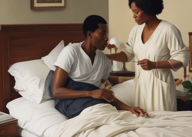 A caregiver assisting an elderly person at home.