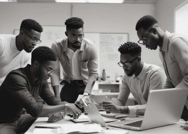 A team collaborating on a tech project.