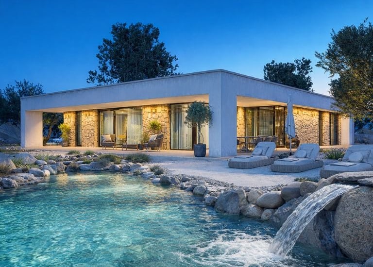 villa prefabbricata con piscina rocks design su latina
