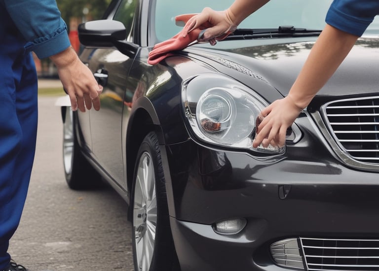 A professional detailer polishing a car's exterior.