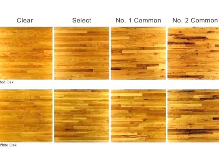 domestic red and white oak grading chart