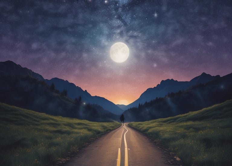 empty road with tree lines during sunset