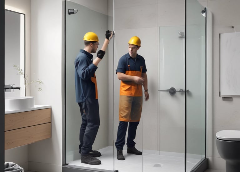 A person wearing a red hard hat and a face mask is working on the ceiling, possibly installing or repairing electrical wiring. The individual is holding tools in their hands and is focused on the task. The wall behind them has partially visible text in large black and red letters.