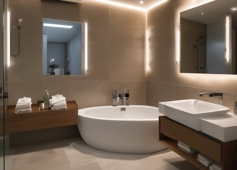 A vibrant outdoor patio with greenery and seating.