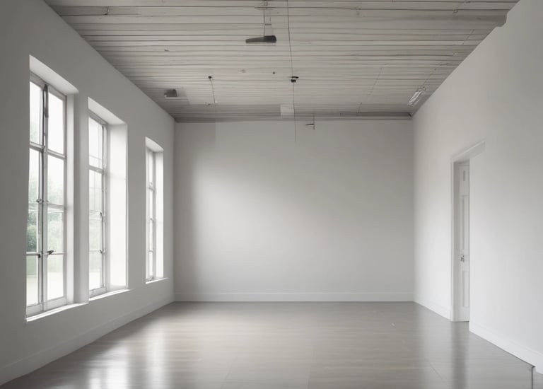 A tidy office space with desks and chairs arranged neatly.