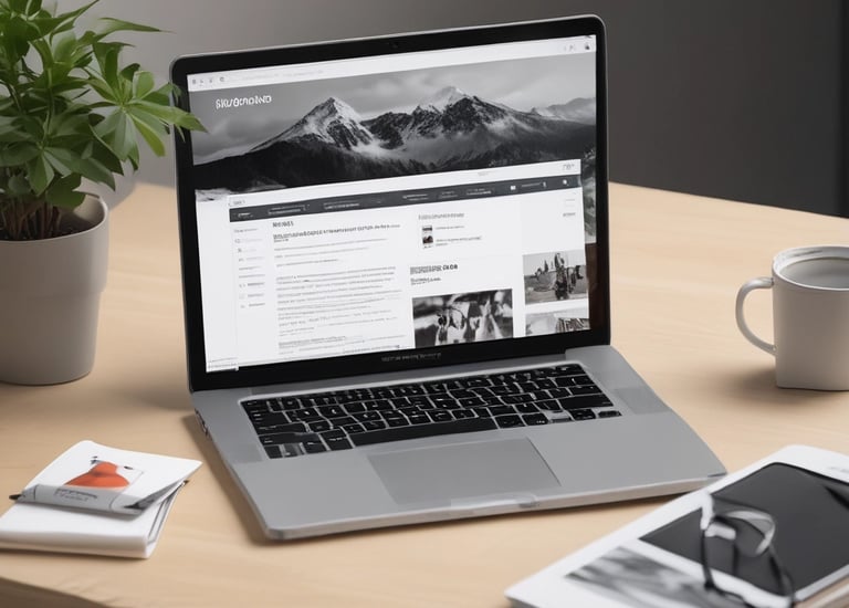 A team collaborating over laptops and digital devices in a modern office.