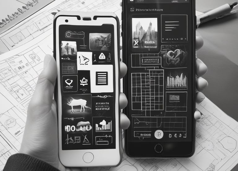 A close-up view of packaging with large, bold text partially visible. The design features a mix of patterns, with dots and textured surfaces. The dominant color scheme is grayscale.