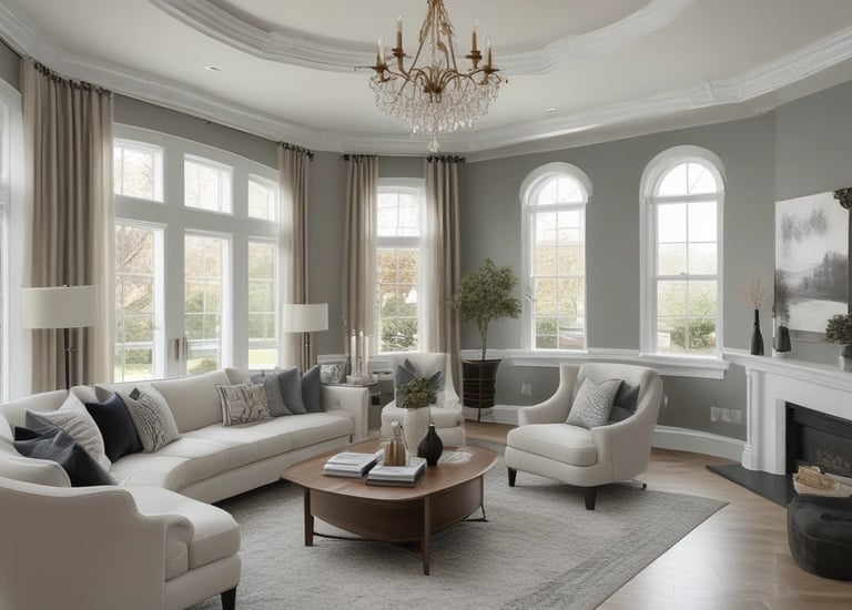 A hand holding a wide paintbrush submerged in a paint can. The surrounding area is covered in splatters of paint, suggesting an ongoing or recent painting project. The image is in black and white, highlighting the contrasts and textures.