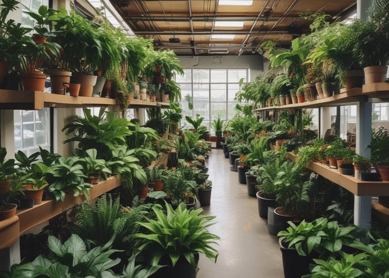 a large room with lots of plants and a lot of plants