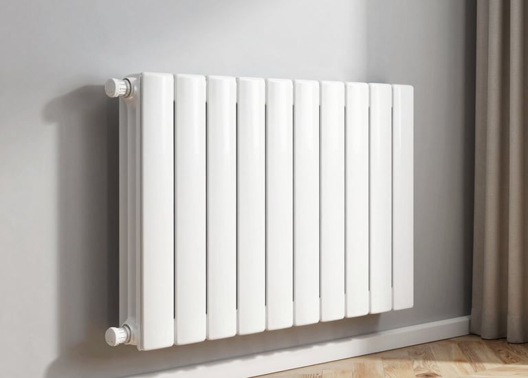 Radiator heating system being installed in a cozy living room.