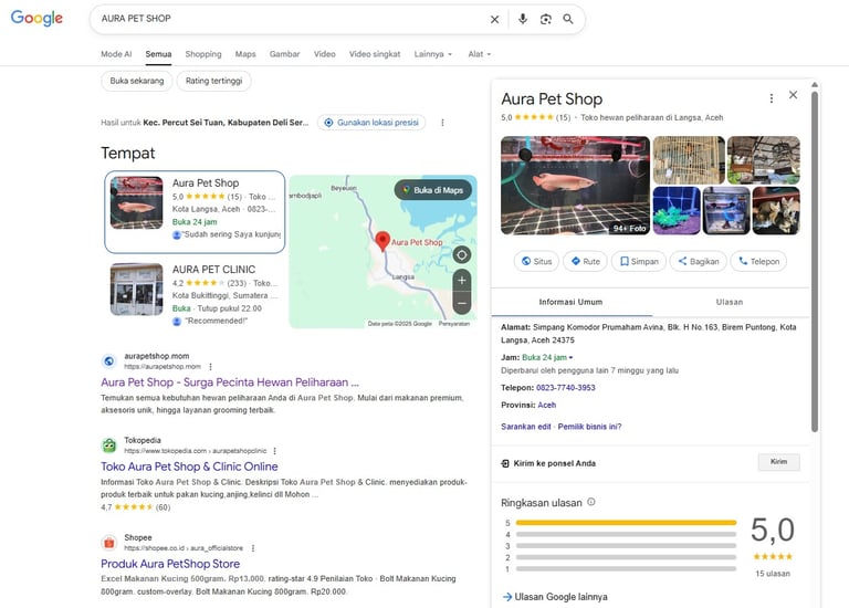 AURA PET SHOP DI GOOGLE