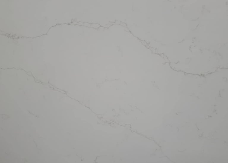 Bright white quartz countertop with clean, minimalist design