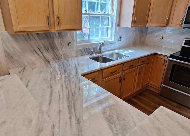 Polished marble slab ideal for vanities and bathrooms