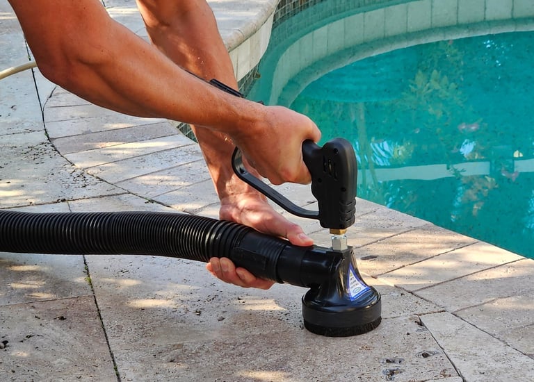 hydradaptor pressure washing around pools, patios, balconies