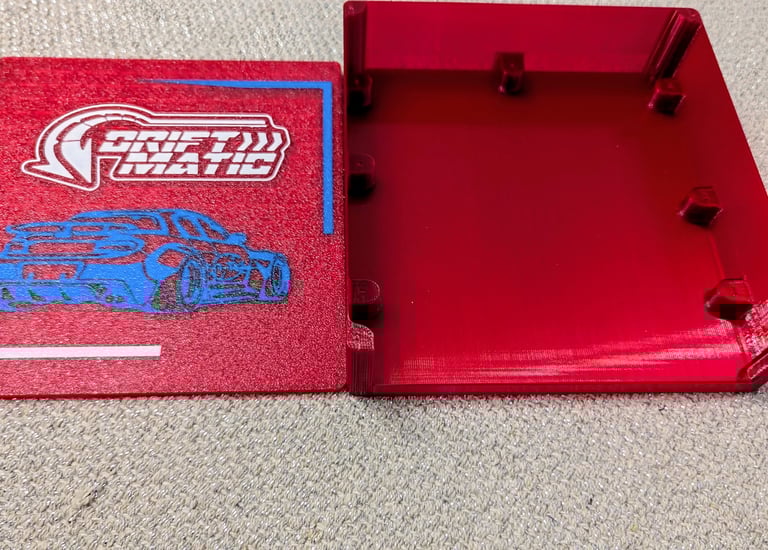 a box enclosure for a drift car in multi color 3d print design