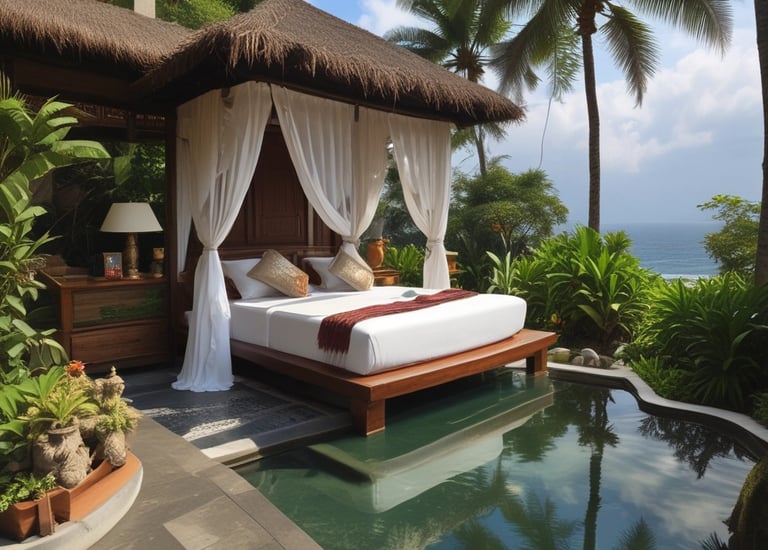 A luxurious overwater bungalow surrounded by crystal-clear turquoise waters.