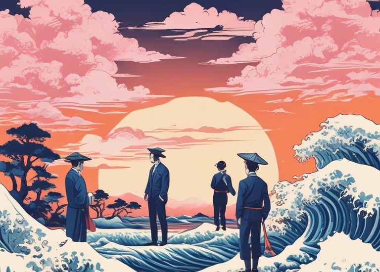 A futuristic cityscape at dusk with glowing data visualizations overlayed in blue hues.