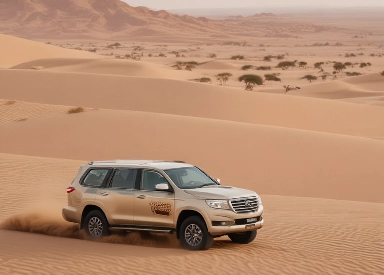 A multi-story hotel with a beige facade and multiple balconies is situated behind a large, lush tree. The building features signage for Golden Tulip, with flags above. A small white kiosk is visible in front with signs in Arabic and English. Several cars are parked along the street, and there is a traffic light nearby.