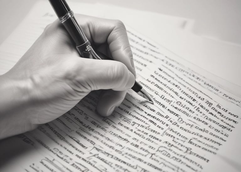 A hand is applying ink with a roller onto wooden or metal type blocks arranged for letterpress printing. The blocks display a variety of letters in different sizes and orientations, some of which are inked in red and blue.