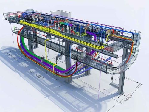una gran tubería de un edificio con un gran diseño de soluciones de gestión de bandejas de cables de