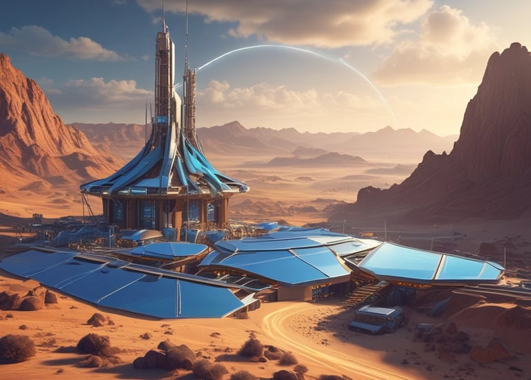 A panoramic view of interconnected ports and industrial zones under a deep navy sky.