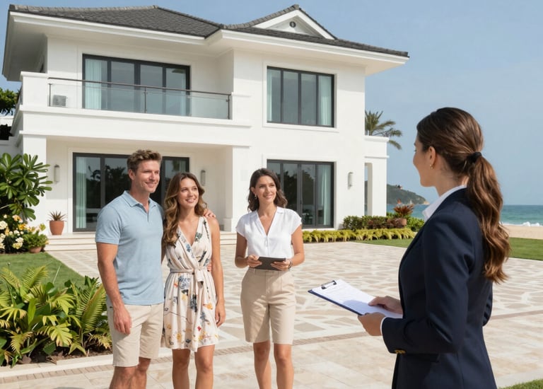 Confident real estate agent shaking hands with a client on a sunny Daytona Beach balcony.