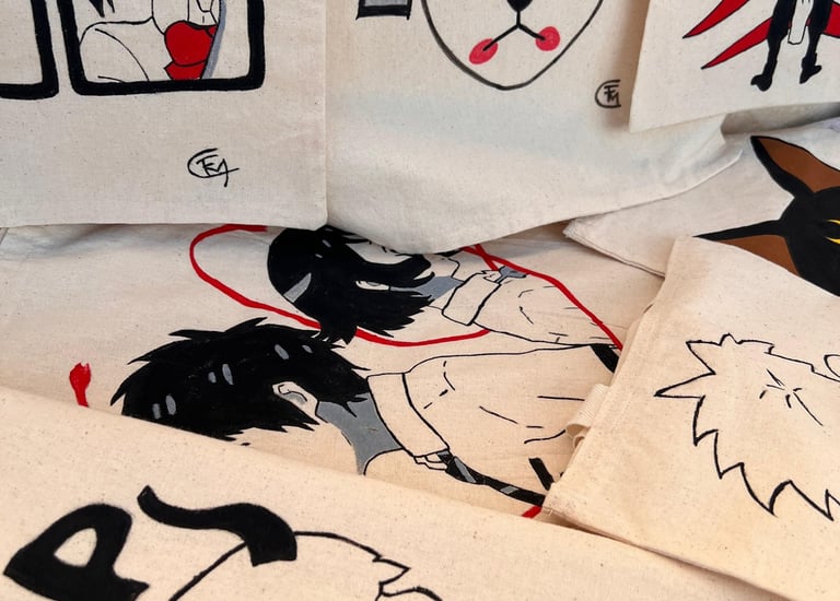 Tote bags/bolsos de lino inspirados en personajes de anime y comics