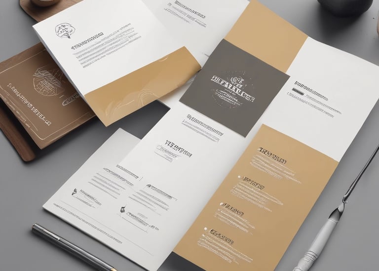 A detailed branding package including logo, business cards, and stationery.