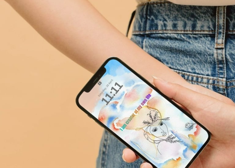 Spiritual phone wallpaper with affirmation on smartphone for daily mindfulness and self-growth