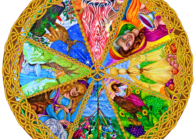 color ink pencil computer composite Celtic Wheel Calendar Festival Mythology Tradition Cover Illustration