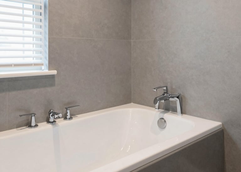 Elegant modern kitchen with sleek marble countertops and soft natural lighting