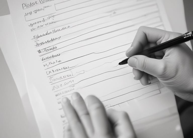 Close-up of hands gently holding a notebook and pen, ready to capture thoughts and reflections.