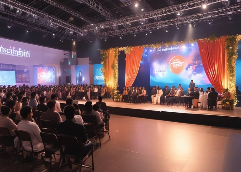 Electric live concert crowd illuminated by vibrant stage lights under a night sky.
