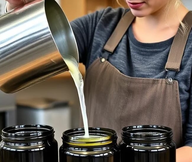 Soy candles being hand poured