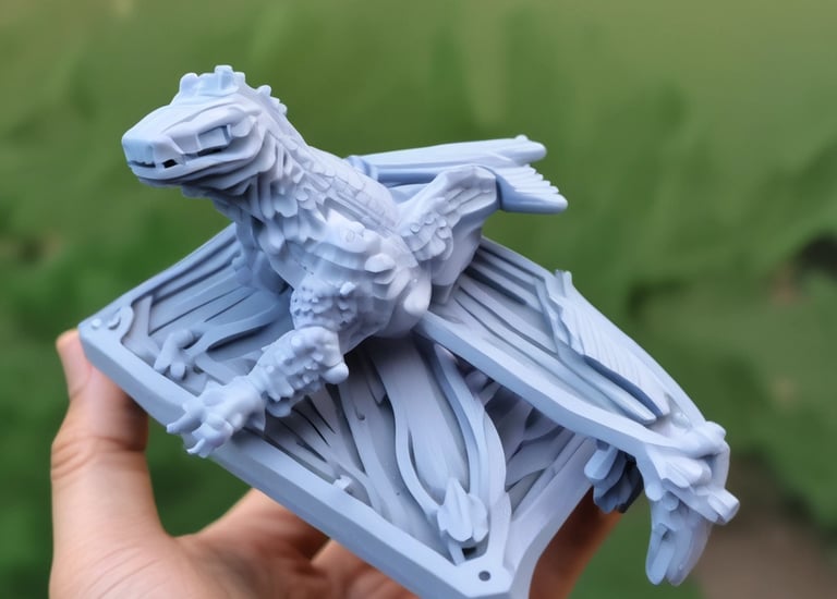 Hands holding a freshly printed intricate mechanical part.