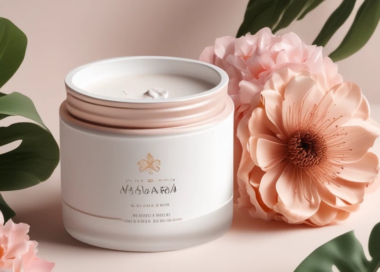 Elegant soap bars stacked artistically with green and pink accents.