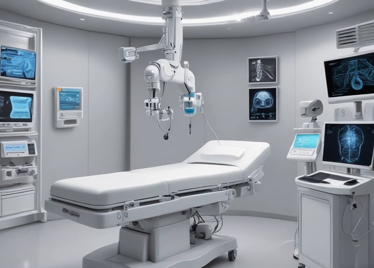 A hospital operating room equipped with advanced AI monitoring systems.