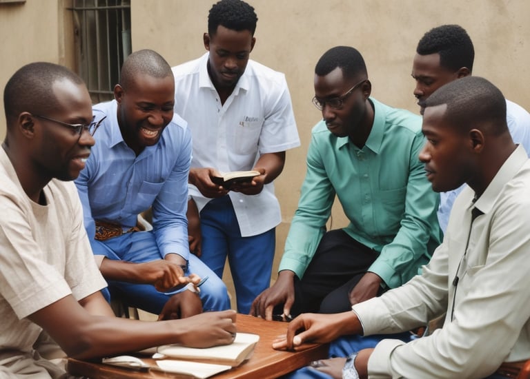 Volunteers smiling while planting a community garden on a sunny day.